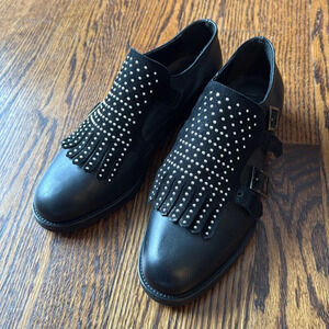 Rossi Women’s 5.5 Loafer with fringe and studs Suede Small Heel Buckle Stretch